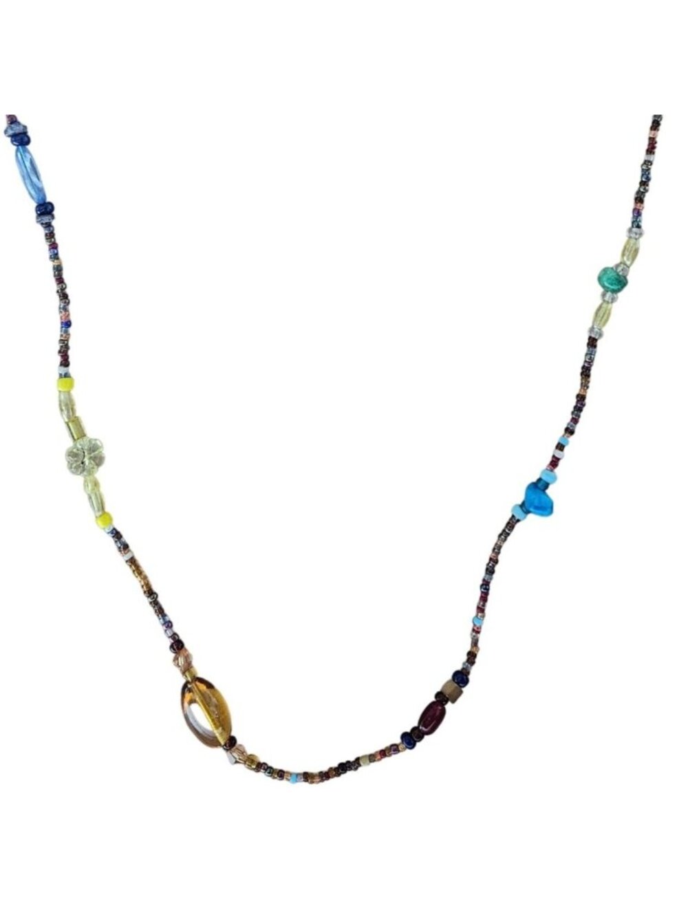 Handmade Boho Beaded Necklace Multicolor Glass Wood Beads Fashion Jewelry Woman